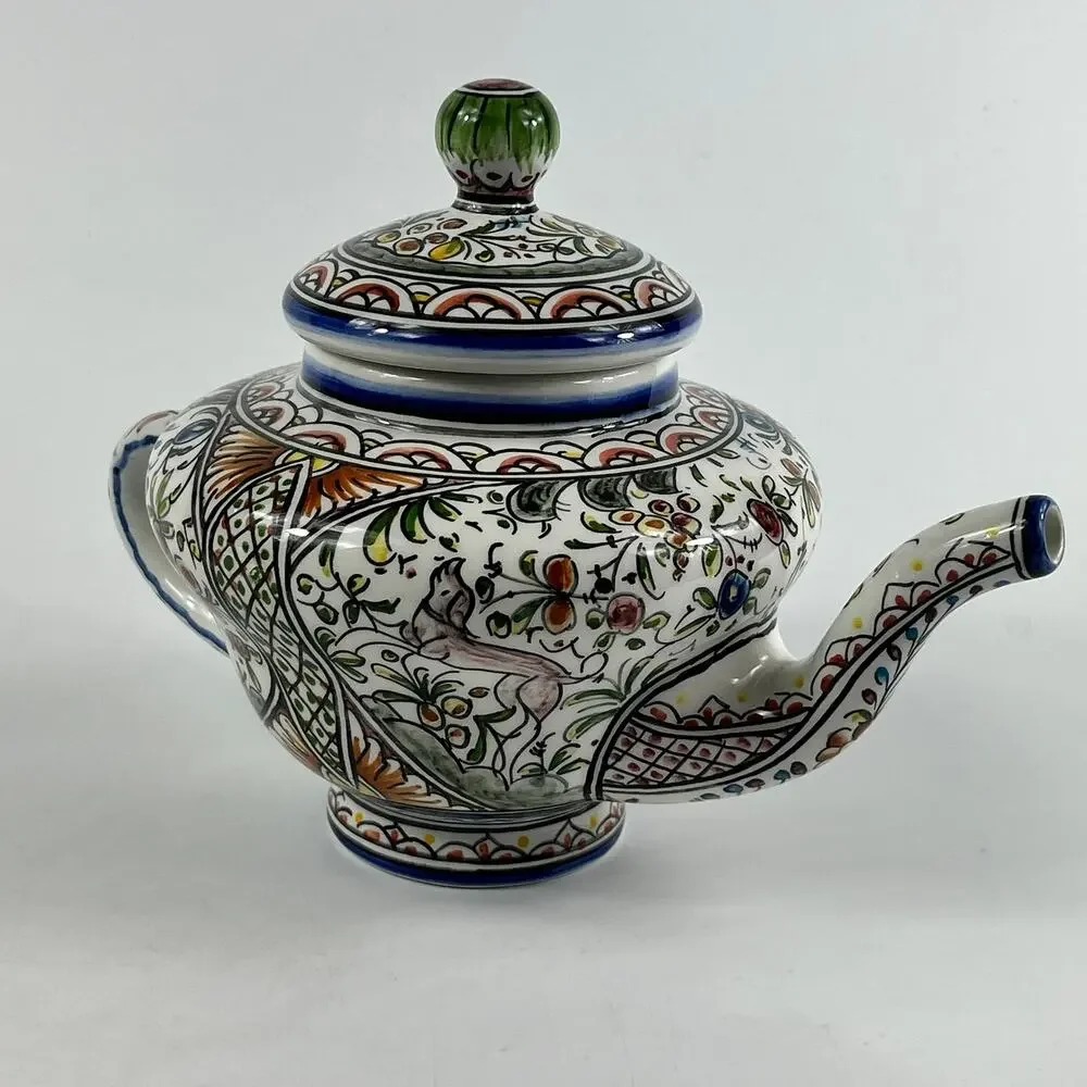 Ceramicas de Coimbra Hand Painted Portugal Floral Teapot 6.5"x9" Folk Art Glazed - Picture 2 of 11